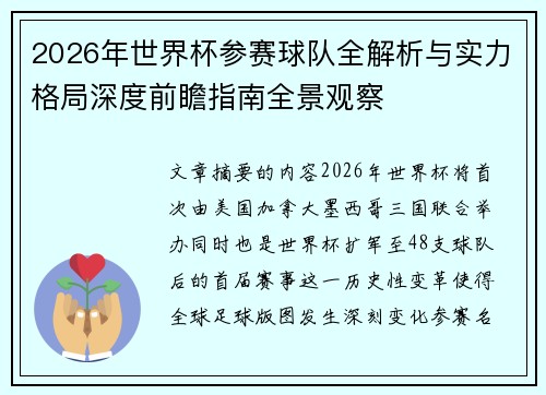 2026年世界杯参赛球队全解析与实力格局深度前瞻指南全景观察